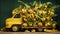 a small truck carrying golden ripe bananas, artfully arranged and waiting to hit the road
