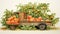 a small truck filled with plump, juicy peaches, meticulously arranged for transport.