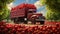 a small truck loaded with glossy, dark cherries, carefully stacked for transport.