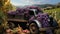 a small truck loaded with shiny, deep-purple grapes, ready for their journey.