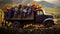 a small truck loaded with shiny, deep-purple grapes, ready for their journey.