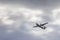 A small, turboprop plane from the Flugfelag Islands in the skies, Reykjavik, Iceland