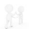 Small two people who shake hands on isolated white background in 3D rendering