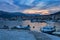 Small village Baska with ships in sunset, island Krk, Croatia
