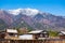 A small village at the foot of the mountains. Arshan village overlooking the mountains of the East Sayan of Buryatia.