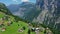 Small village of Gimmelwald in the Swiss mountains - Switzerland from above