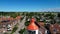 Small village on island poel by the sea with lighthouse Magic aerial view flight