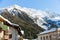 Small village and ski resort of Argentiere in French Alps on sunny winter day