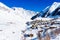 Small village in winter with Caucasus mountain. Ushguli famous landmark in Svaneti Georgia is one of the highest settlements in