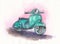 A small vintage moped. Watercolor drawing