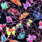 Small Watercolor Butterfly and geometric mandala spring seamless pattern on black background