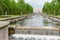 Small waterfall in the canal of Grand cascade fountain. Peterhof.