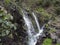 Small waterfall at mysterious Laurel forest Laurisilva, lush subtropical rainforest at hiking trail Los Tilos, La Palma