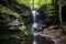 small waterfall in a secluded forest area