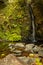 Small waterfall in Serra da Estrela Natural Park with autumn leaves in the foreground