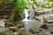 Small waterfall shot from ahead rocky pool