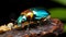 Small weevil crawling on a leaf, nature colorful arthropod generated by AI
