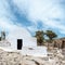 Small, white chapel near the Johanniter castle in Rhodes, Greece