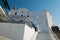 Small white church on a hill over Skopelos town at summer morning, island of Skopelos