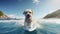 small white dog surfing in the ocean. Generative AI