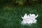 Small white figurine of two angels in grass