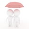 Small white people lover hold pink umbrella on white background in 3D rendering