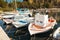 Small wooden boats are moored in Tsilivi. Zakynthos