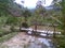 Small wooden bridge River in Oxapampa countryside, Central Peruvian Rain Fores