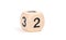 Small wooden dice, numbers written on it