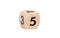 Small wooden dice, numbers written on it