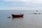 Small wooden fisherman boat Noirmoutier beach in France