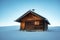 Small wooden log cabin on meadow Alpe di Siusi
