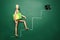 Small wooden mannequin going upstairs to mortarboard on color background