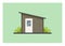 Small wooden shed building with tin roof. Simple flat illustration.