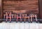 Small wooden torii gate with wishes written on them at Shinto shrine. Kyoto. Japan