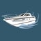Small yacht illustration. Luxury boat vector. Streamline vessel.