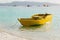 Small yellow boat on blue tropical sea, Philippines Boracay