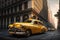Small Yellow Classic Taxi in a Big City, futuristic style, generative ai