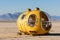 A small yellow submarine sitting on top of a sandy beach. Generative AI image.