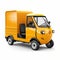 Small Yellow Truck On White Background: Dark Orange Realistic Rendering With Humorous Imagery