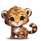 A small and young cute tiger. The baby tiger looks at the viewer with a sympathetic look.