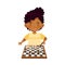 Smart African American Girl Character Playing Chess on Checkered Chessboard Vector Illustration