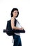 Smart and beauty college girl with blueprint tube carrier