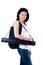 Smart and beauty college girl with blueprint tube carrier