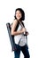 Smart and beauty college girl with blueprint tube carrier