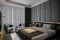 Smart Bedroom decorated with Black Theme and Smart furnishings, 3D rendering