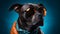 smart black pitbull on bule background