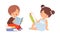Smart boy and girl reading story books and enjoying of literature cartoon vector illustration