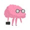 Smart brain wearing glasses and with suitcase. genius Researcher