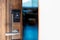 Smart card door key lock system in hotel. Hotel electronic lock on wooden door. Entrance door with electronic card lock security.